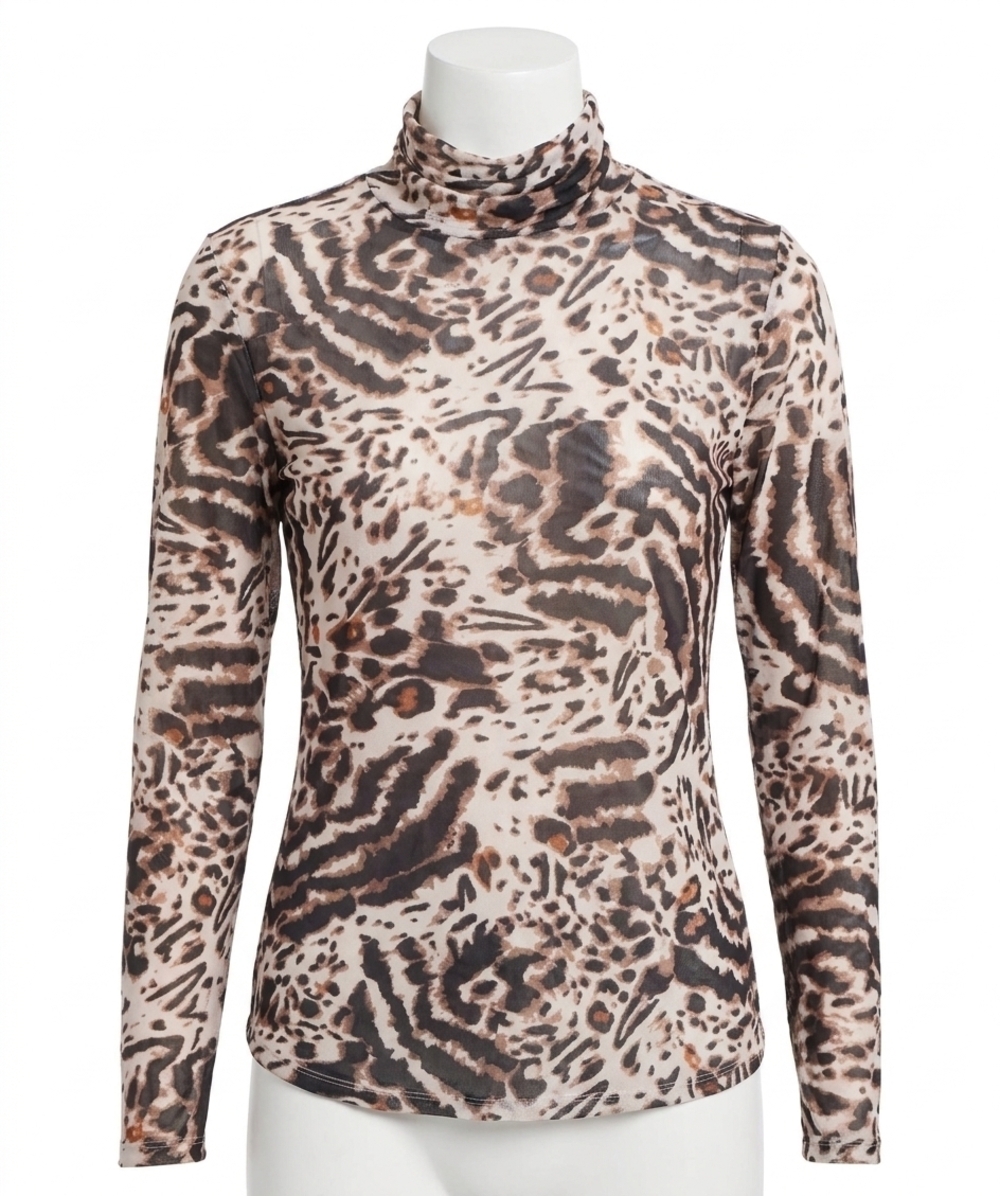 NEW TRIBAL sierra lightweight animal print mesh turtleneck top - plus in sierra